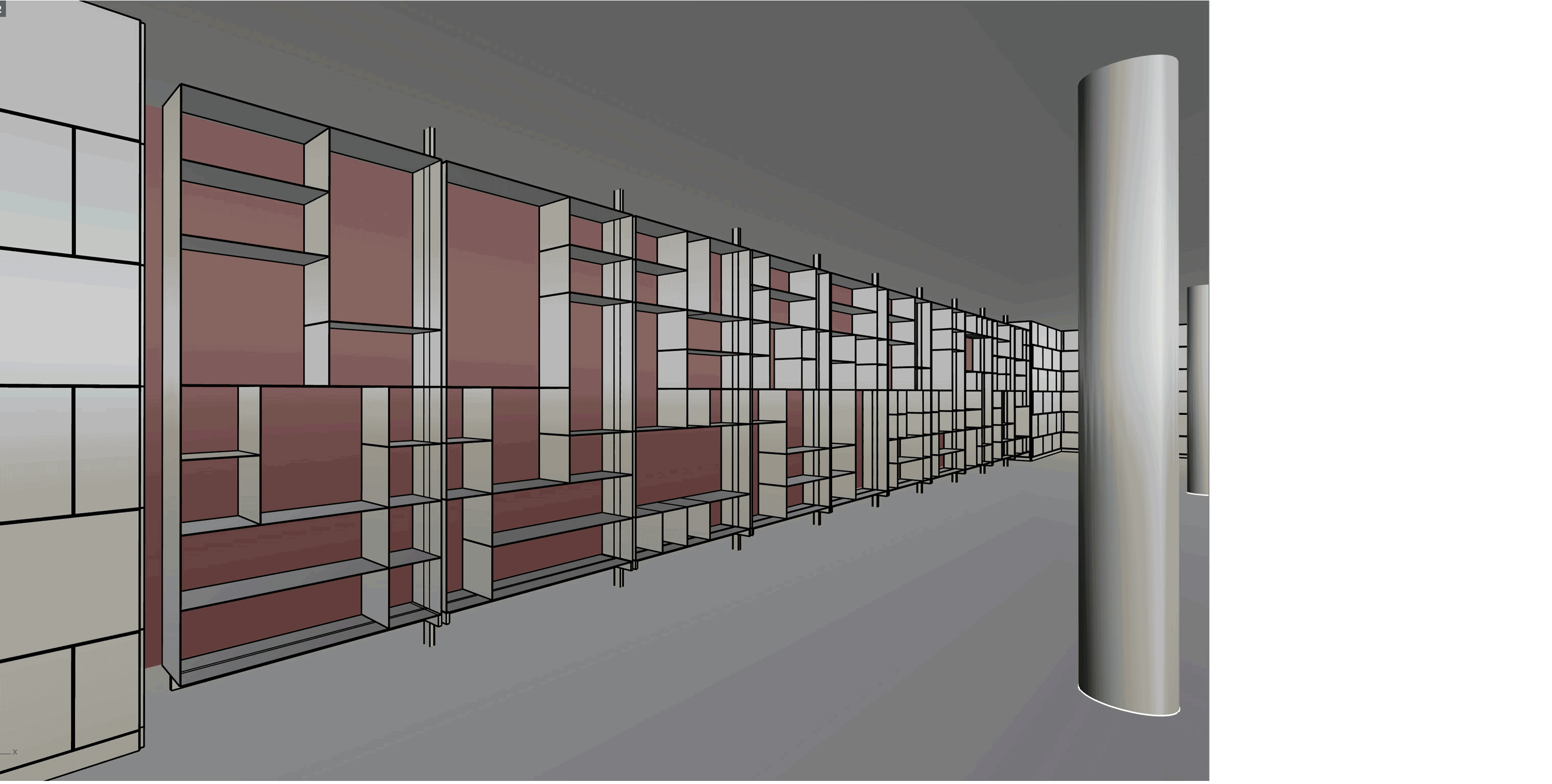 Process of rendering the bookcase, from 3D model, texture, shadow and application of person figures.
